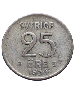 Suécia 25 öre 1954 - Prata