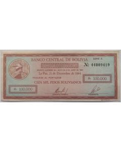 Bolivia 100 000 Pesos Bolivianos 1984 - Emissão Especial