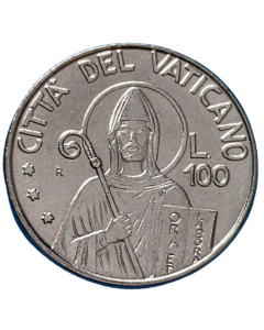 Vaticano 100 Liras 1990 - São Bento - Papa João Paulo II