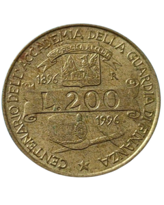 Itália 200 liras 1996 - 100º Aniversário - Academia dos Serviços Aduaneiros