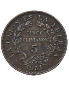 Bolívia 5 Bolivianos 1951 "H"
