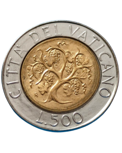 Cidade do Vaticano 500 Liras 1989 -  João Paulo II  - Trabalho da terra, fonte de alimento para a humanidade