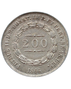 Brasil 200 Réis 1866 - Prata