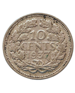 Holanda 10 Cents 1937 - Prata
