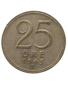 Suécia 25 öre 1945 - Prata