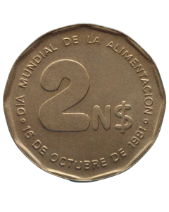 Uruguai 2 pesos novos 1981 - FAO - Dia Mundial da Alimentação