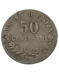 Itália 50 Centésimi 1863 - Mintmark N - Nápoles (Prata)