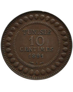 Tunísia 10 Cêntimos 1891 - Protetorado Francês