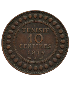 Tunísia 10 Cêntimos 1914 - Protetorado Francês