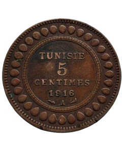 Tunísia 5 cêntimos 1916 - Protectorado Francês