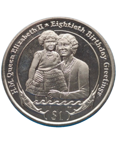 Ilhas Virgens Britânicas 1 Dólar 2006 - 80º Aniversário - Nascimento da Rainha Elizabeth II:  a Jovem Rainha Elizabeth II e sua mãe