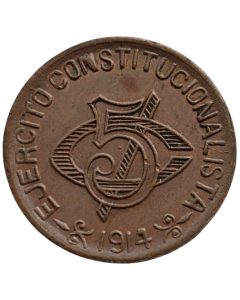 México  Revolucionário 5 centavos 1914 - Chihuahua 