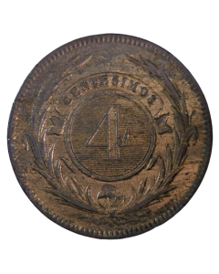 Uruguai 4 Centésimos 1869 - Cunhagem H , Reino Unido