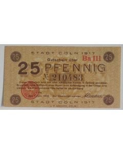 Coln Stadt 25 Pfennig 1917 - Notgeld