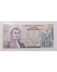 Colômbia 10 Pesos Oro 1980 