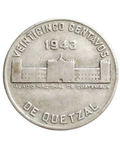Guatemala 25 Centavos 1943 - Prata