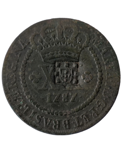 Brasil 20 Réis 1787 - 44 Pérolas/Carimbo Escudete/Coroa Alta