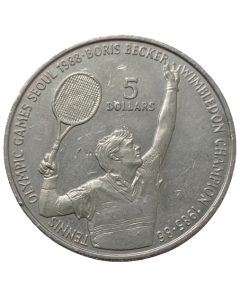 Niuê 5 Dólares 1987 - XXIV Jogos Olímpicos de Verão, Seul 1988 - Tênis, Boris Becker