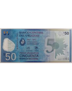 Uruguai 50 Pesos Uruguaios 2017 FE - Polímero -  50 anos de Banco Central