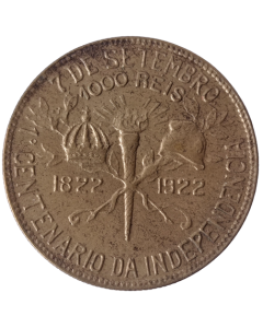 Brasil 1000 Réis 1922 - 100º Aniversário - Independência do Brasil  (Letras de erro: "BBASIL" em vez de "BRASIL")