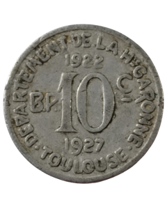 Comuna de Toulouse 10 Cêntimos 1922 - Notgeld Francês
