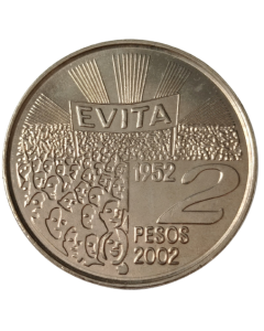Argentina 2 Pesos 2002 FC - 50 anos  Morte de Evita Perón