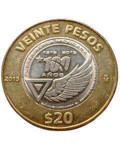 México 20 Pesos 2015 - 100 Anos Força Aérea do México