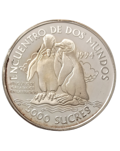 Equador 5000 sucres 1994 - Ibero-America - Galapagos Pinguin (Prata)
