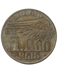 Brasil 5000 Réis 1936 - Santos Dumont (Prata)