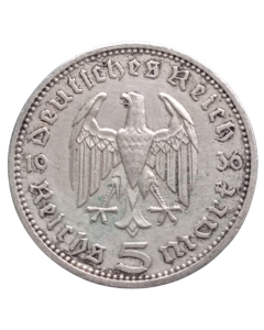 Alemanha - Terceiro Reich 5 reichsmark 1936 A - Prata - "Item não promove ou glorifica a violência.."