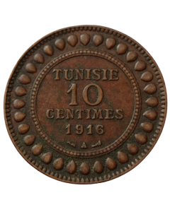 Tunísia 10 Cêntimos 1916 - Protetorado Francês