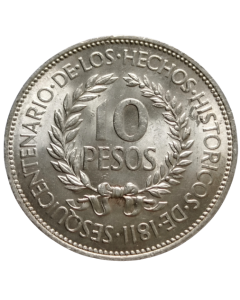 Uruguai 10 Pesos 1961 - 150º aniversário - Revolução contra a Espanha (Prata)