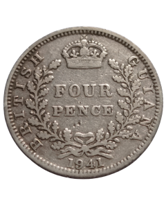 Guiana Britânica 4 Pence 1941 - Prata 