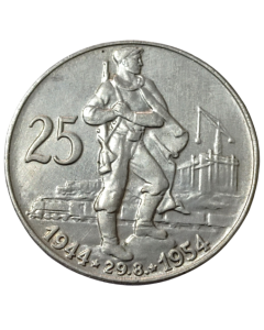 Checoslováquia 25 korun 1954 - 10º aniversário da revolta eslovaca (Prata)